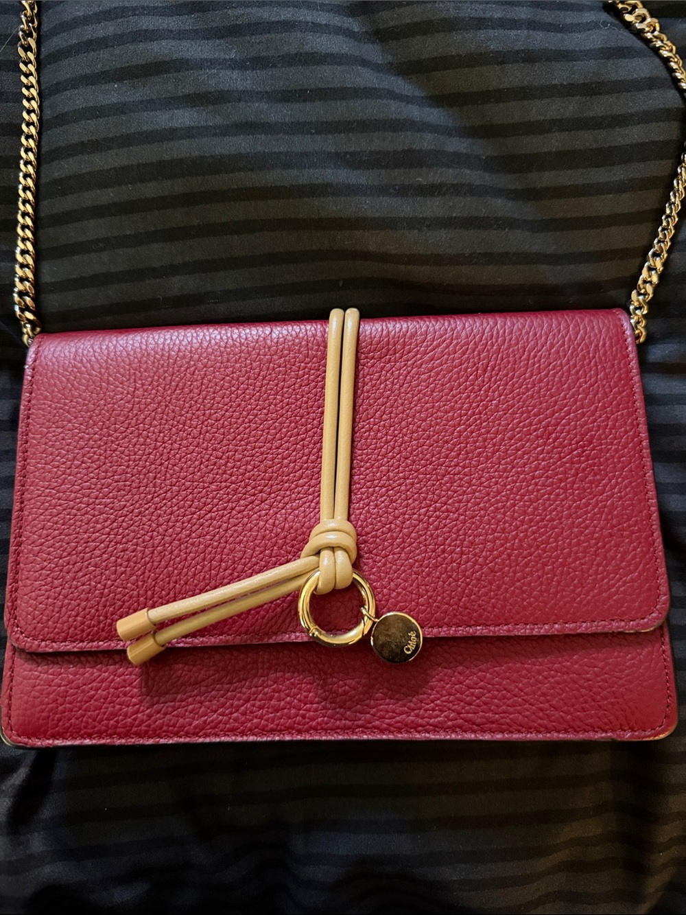 Chloé Pebbled Leather Crossbody in Berry with Tan Knot